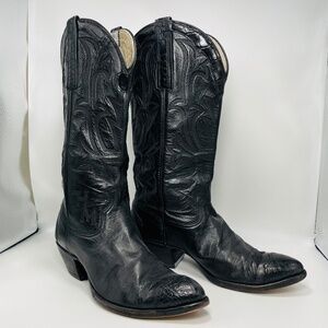Vintage BLACK JACK- Leather, embossed cowgirl Black boots.  Sz: 6. Italian.
